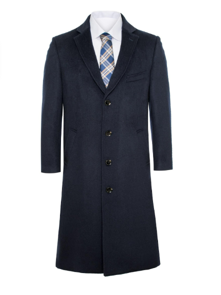 Men's Premium Navy Blue-Dark Blue Wool and Cashmere Long Jacket