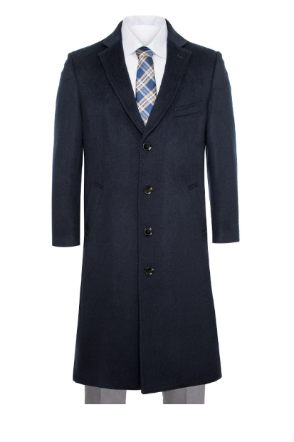 Navy Blue Long Jacket Wool and Cashmere Carcoat Outerwear Overcoat