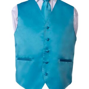 Men’s Turquoise Solid Vest Set with Tie, Bow Tie & Pocket Square – Formal Tuxedo Vest for Weddings & Prom