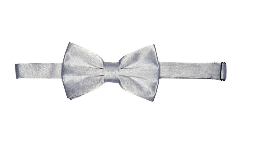Solid Light Gray Silver Bow Tie with Matching Pocket Square Set