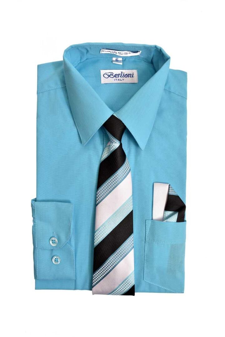 Aqua Blue Long Sleeves Dress Shirt with Matching Necktie Set