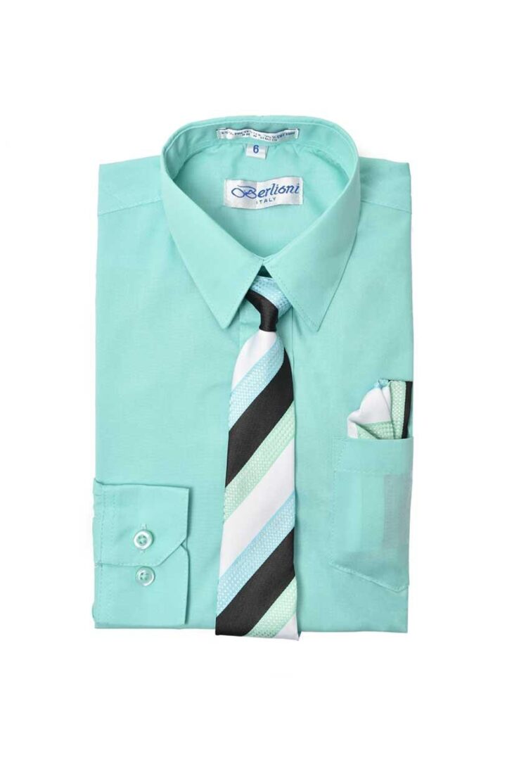 Aqua Green Long Sleeves Dress Shirt with Matching Necktie Set