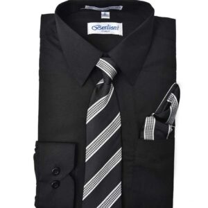 Black Long Sleeves Dress Shirt with Matching Necktie Set