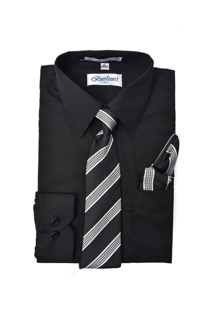 Black Long Sleeves Dress Shirt with Matching Necktie Set
