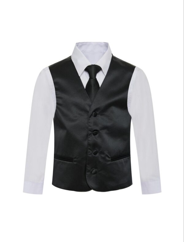 Boy's Solid Black Formal Vest Necktie Bow Tie Three Piece Set