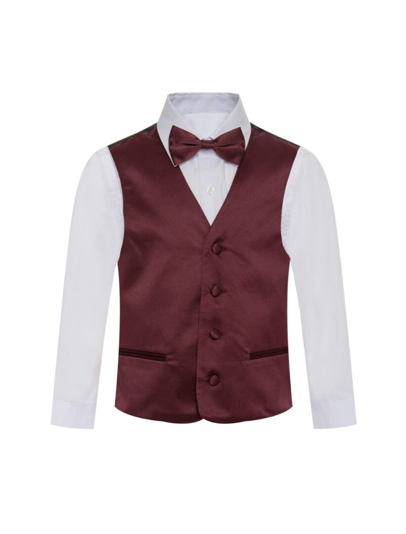 Burgunady Maroon Formal Vest Necktie Bow Tie Three Piece Set