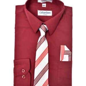 Burgundy Maroon Long Sleeves Dress Shirt with Matching Necktie Set