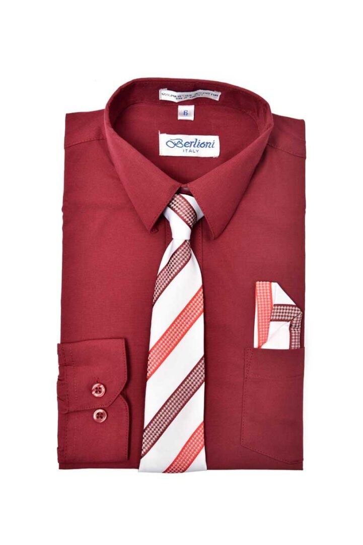 Burgundy Maroon Long Sleeves Dress Shirt with Matching Necktie Set