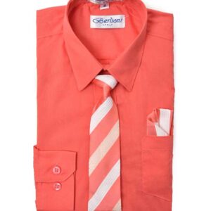 Coral Salmon Long Sleeves Dress Shirt with Matching Necktie Set