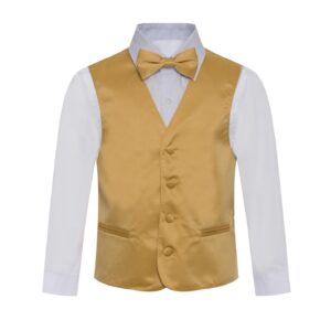 Boys Solid Gold Formal Vest Bow Tie Three Piece Set for Tuxedos