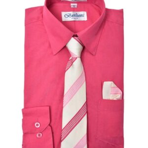 Hot Pink Fuchsia Long Sleeves Dress Shirt with Matching Necktie Set