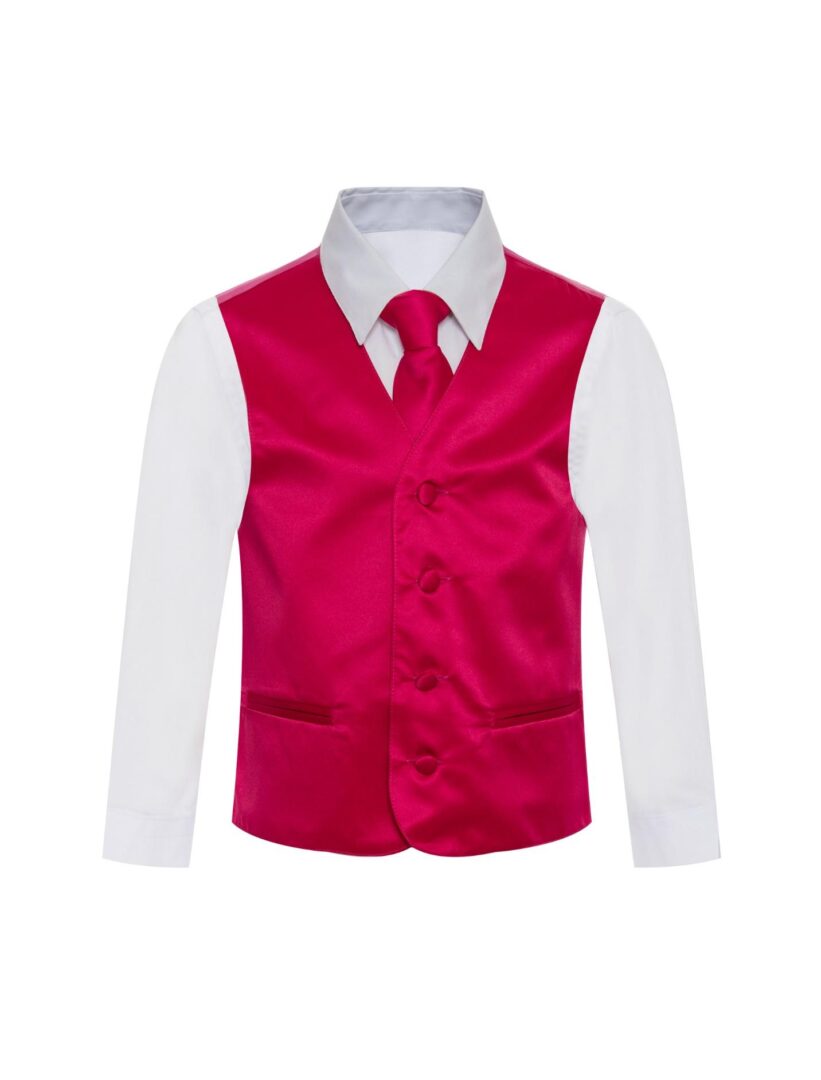 Hot Pink Fuchsia Formal Vest Necktie Bow Tie Three Piece Set
