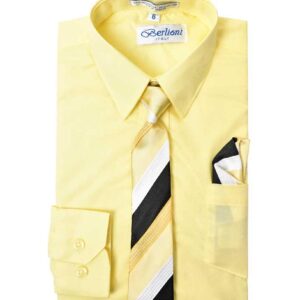 Lemon-Light Yellow Long Sleeves Dress Shirt with Matching Necktie Set