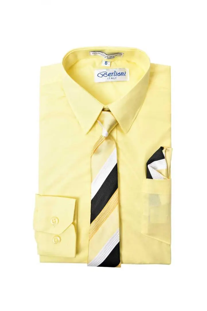 Lemon-Light Yellow Long Sleeves Dress Shirt with Matching Necktie Set