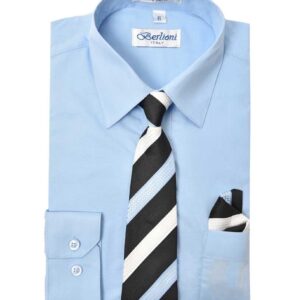 Light Blue Sky Blue Long Sleeves Dress Shirt with Necktie Set