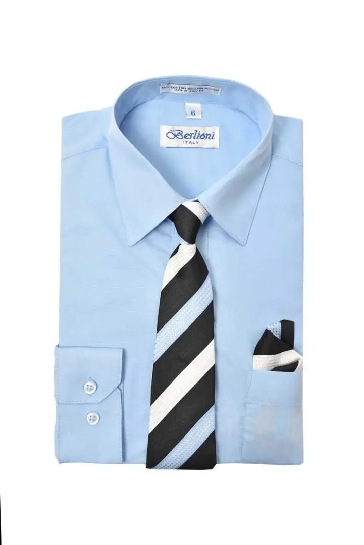 Light Blue Sky Blue Long Sleeves Dress Shirt with Necktie Set