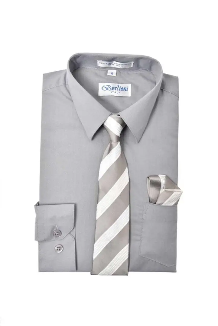 Light Gray Long Sleeves Dress Shirt with Matching Necktie Set