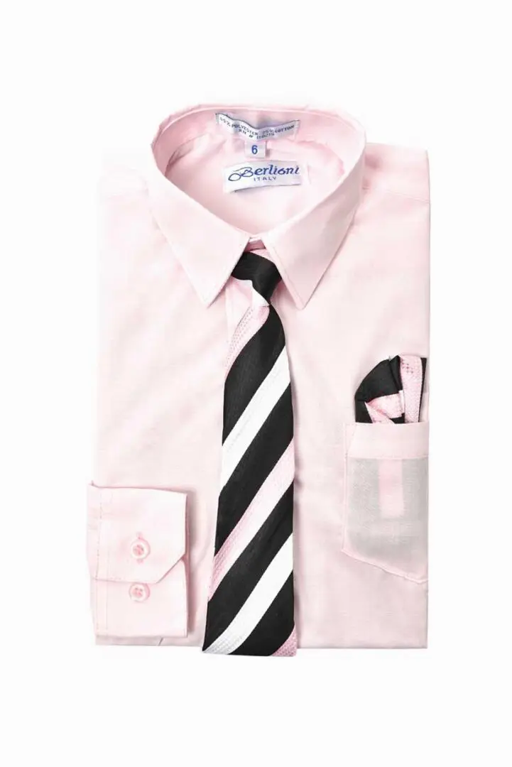 Light Pink Long Sleeves Dress Shirt with Matching Necktie Set