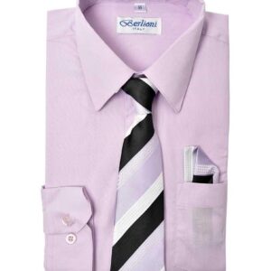 Lilac-Lavender Long Sleeves Dress Shirt with and Pocket Square Set