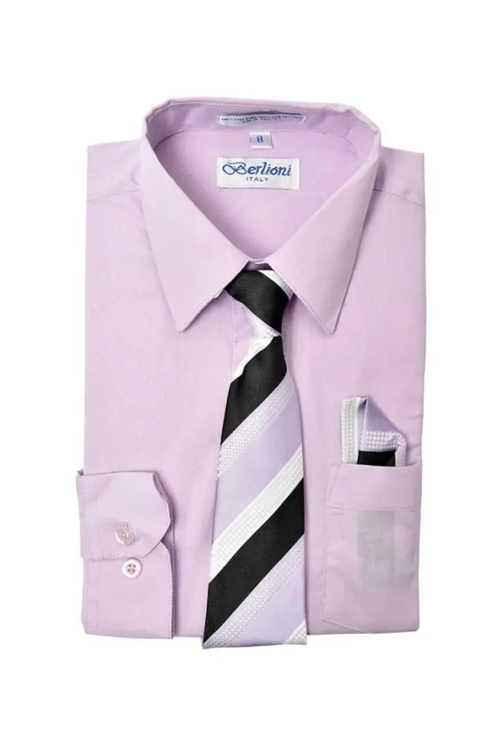Lilac-Lavender Long Sleeves Dress Shirt with and Pocket Square Set