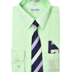 Lime Green Long Sleeves Dress Shirt with Matching Necktie Set