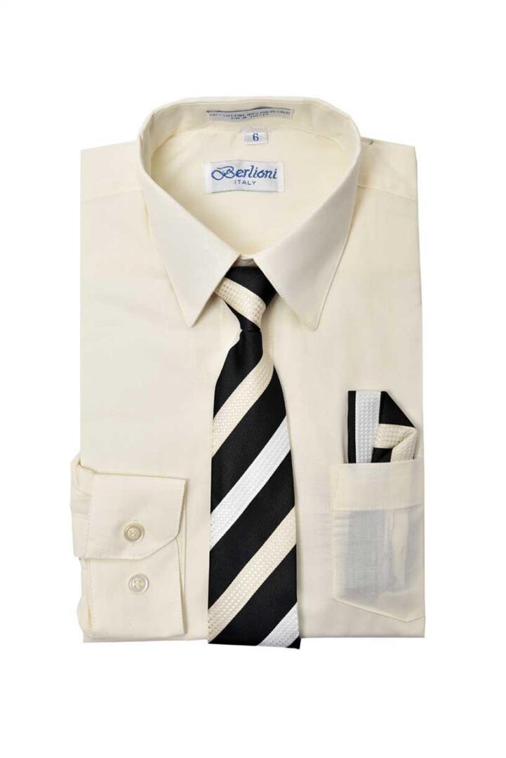 Off White Ivory Long Sleeves Dress Shirt with Matching Necktie Set