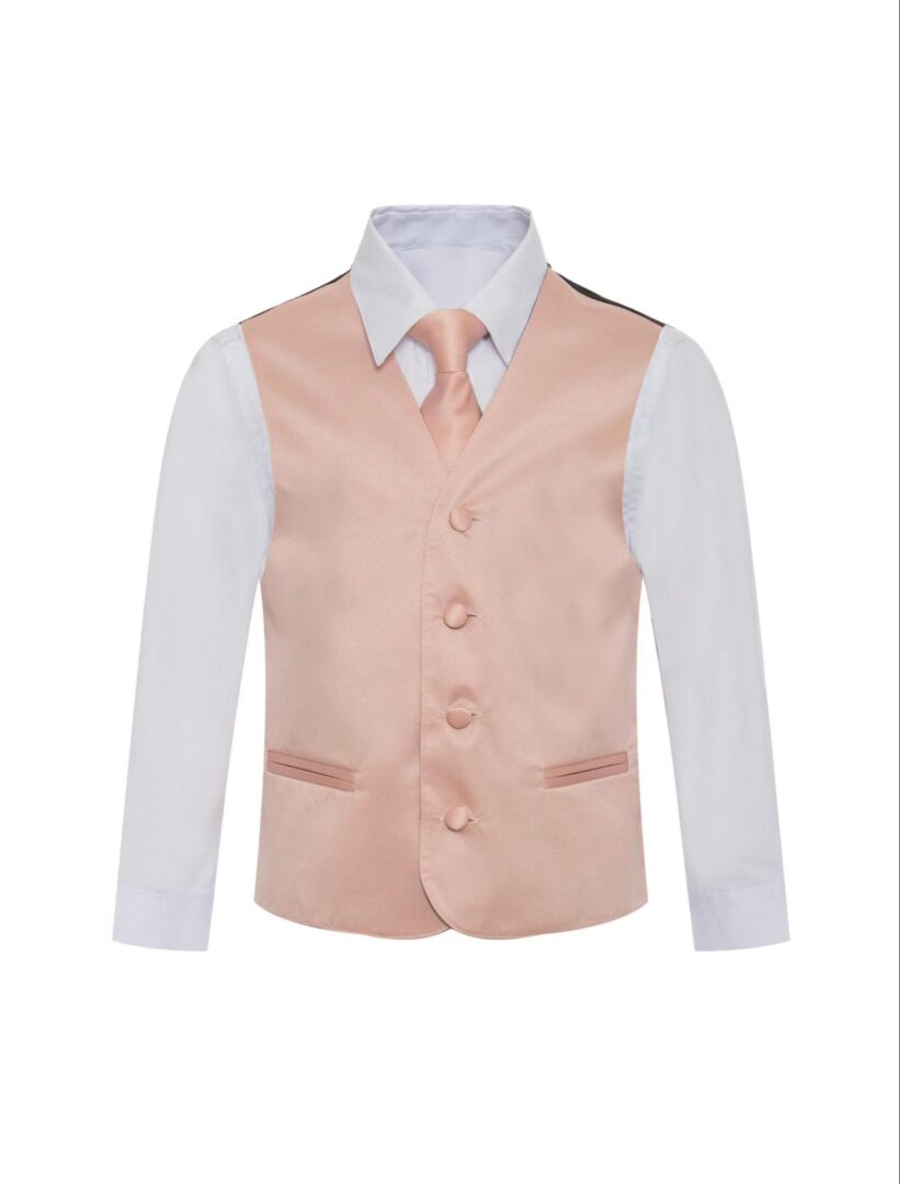 Solid Peach Formal Vest Necktie Bow Tie Three Piece Set