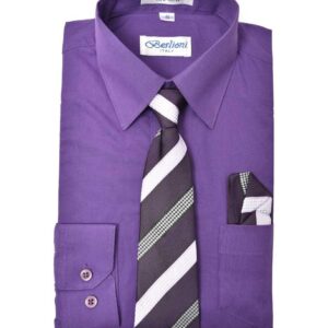 Premium Purple Long Sleeves Dress Shirt with Matching Necktie Set