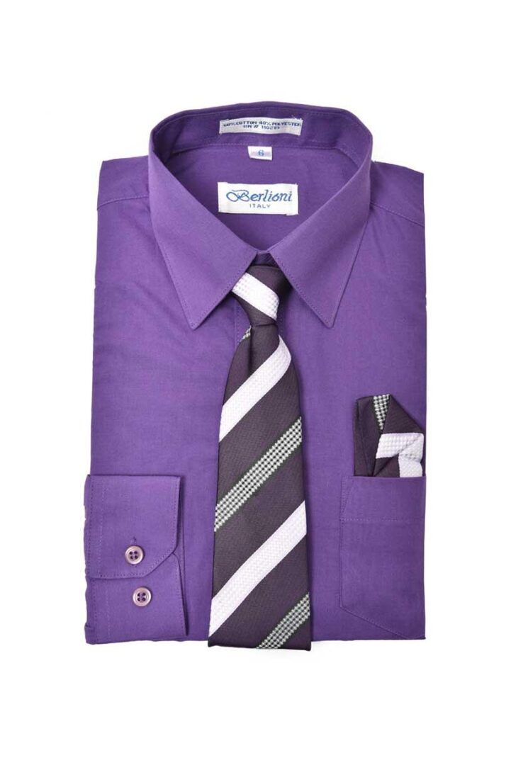 Premium Purple Long Sleeves Dress Shirt with Matching Necktie Set