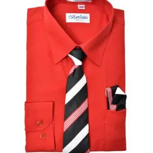 Red Long Sleeves Dress Shirt with Matching Necktie and Set