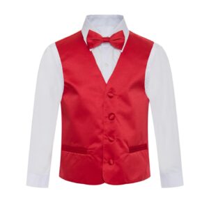 Premium Solid Red Formal Vest Necktie Bow Tie Three Piece Set