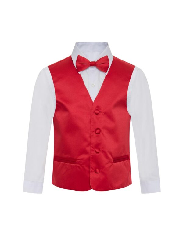 Premium Solid Red Formal Vest Necktie Bow Tie Three Piece Set