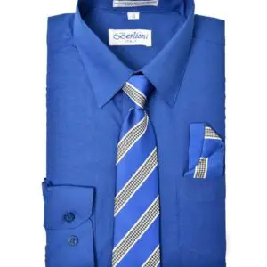 Royal Blue Long Sleeves Dress Shirt with Matching Pocket Square Set
