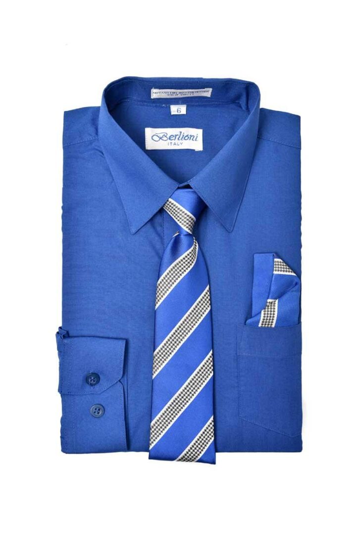 Royal Blue Long Sleeves Dress Shirt with Matching Pocket Square Set