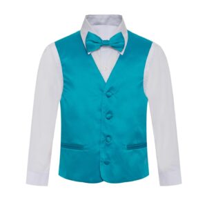 Boy's Solid Turquoise Tiffany blue Formal Vest Three Piece Set
