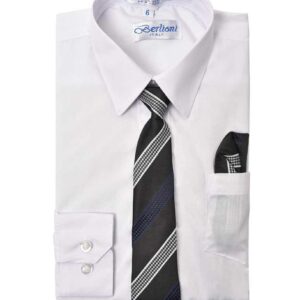 White Long Sleeves Dress Shirt with Necktie and Pocket Square Set