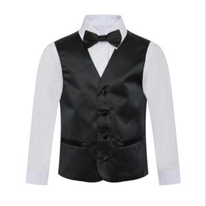Solid Black Formal Vest Necktie Three Piece Set for Suits & Tuxedos