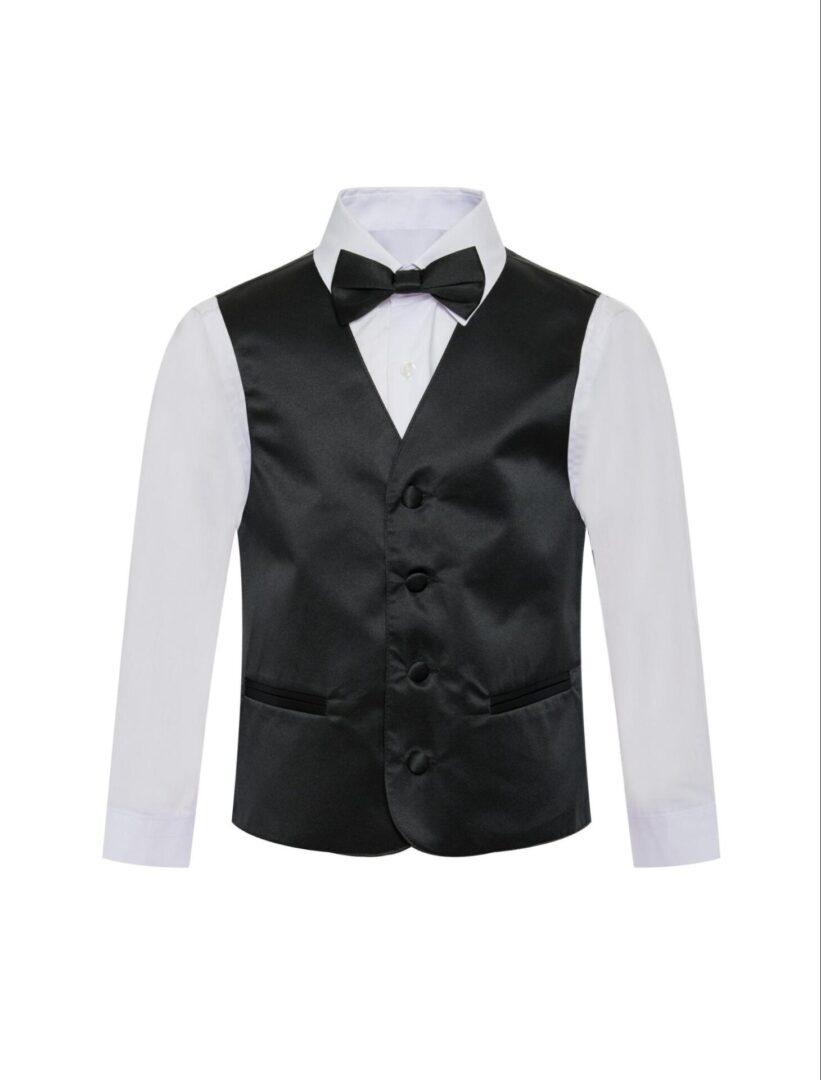Solid Black Formal Vest Necktie Three Piece Set for Suits & Tuxedos