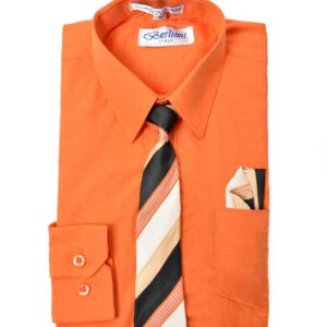 Orange Long Sleeves Dress Shirt with Matching Necktie Set