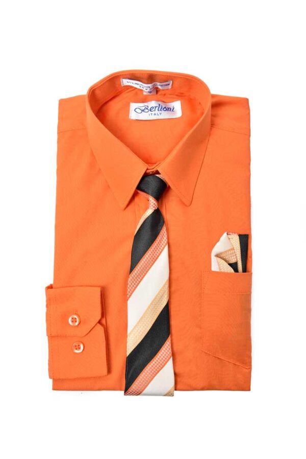 Orange Long Sleeves Dress Shirt with Matching Necktie Set