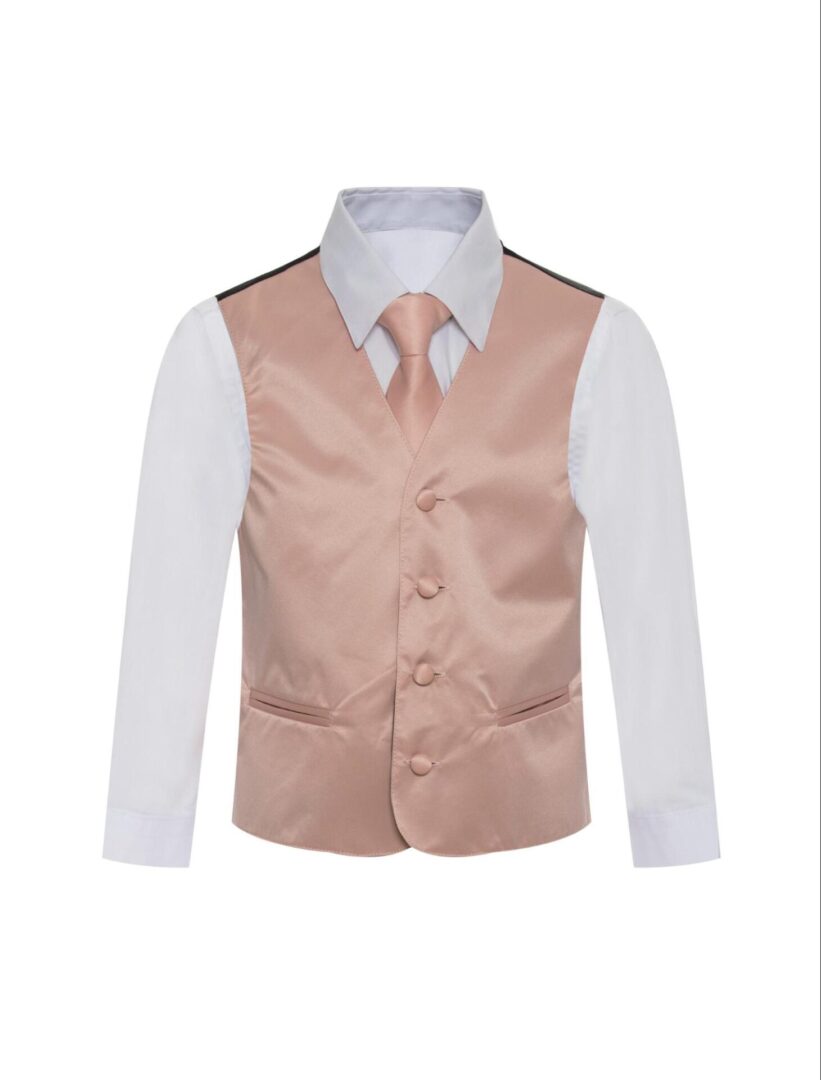 Pink Rose Gold Formal Vest Necktie Three Piece Set for Suits