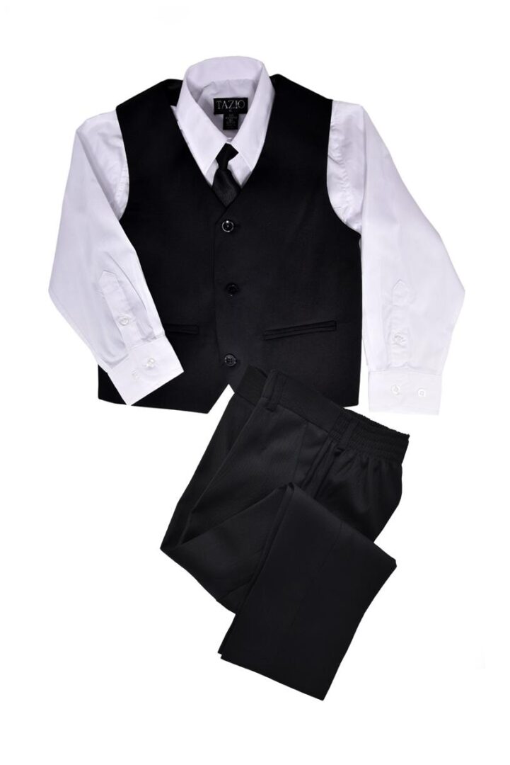Boys Premium Black Five Piece Suit Set With NeckTie
