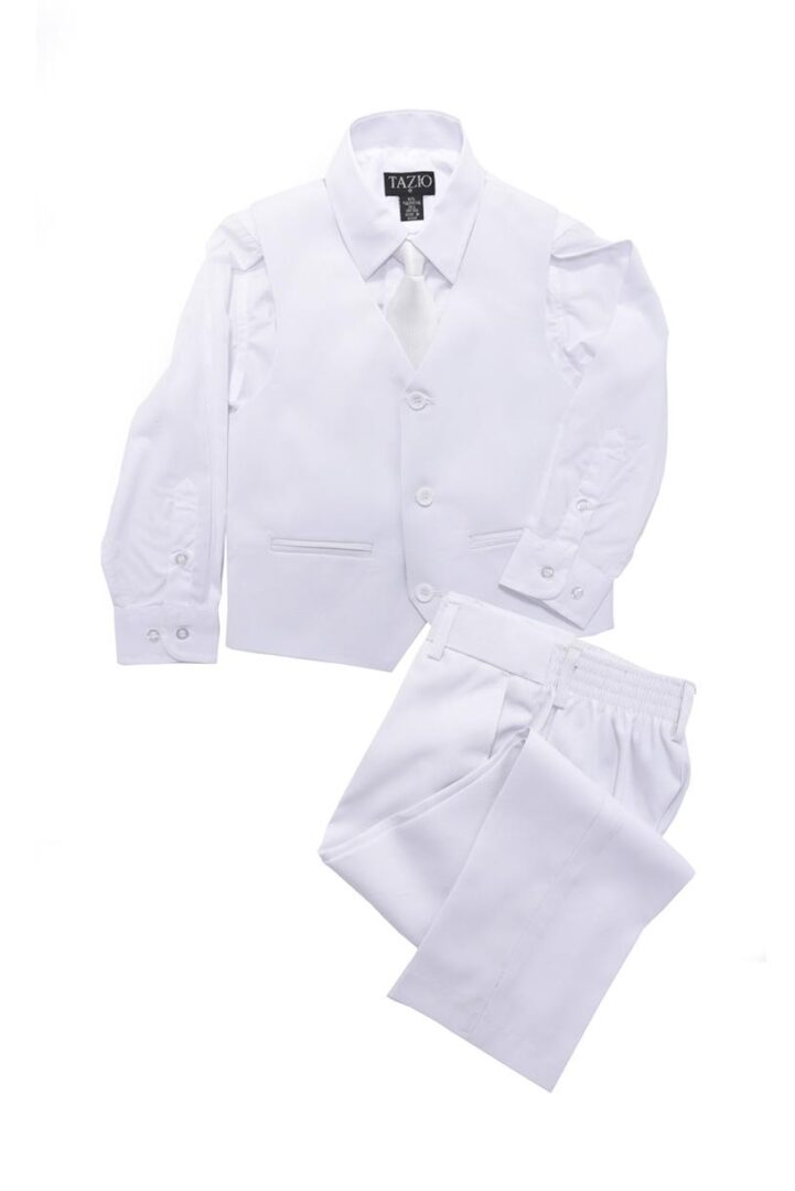 Boys Premium Whitw On White Three Piece Suit Set
