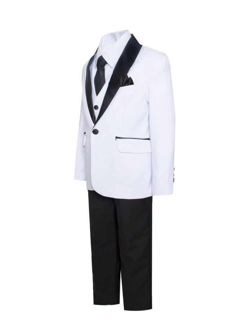 Premium White with Black Five Piece Tuxedo Boys set