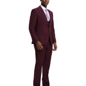Men's Burgundy-Maroon Three Piece suit Set