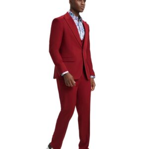 Men's Cherry-Red Three Piece suit Set