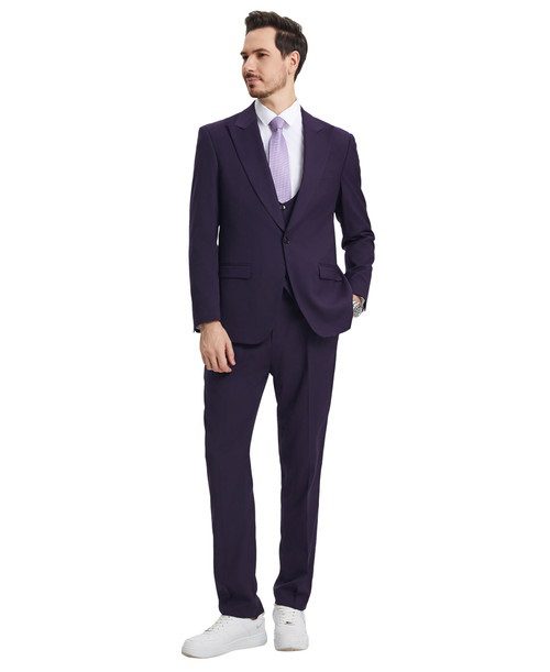 Men's Dark-Purple Three Piece suit Set