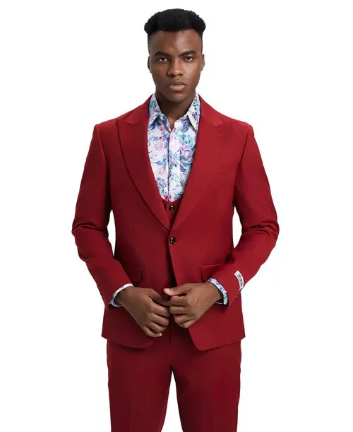 Premium Cherry-Red Three Piece suit Set