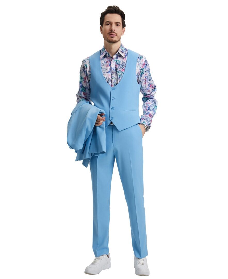 Premium Sky-Blue Three Piece suit Set