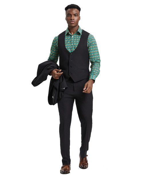 Men's Premium black Slim Fit Three Piece suit Set